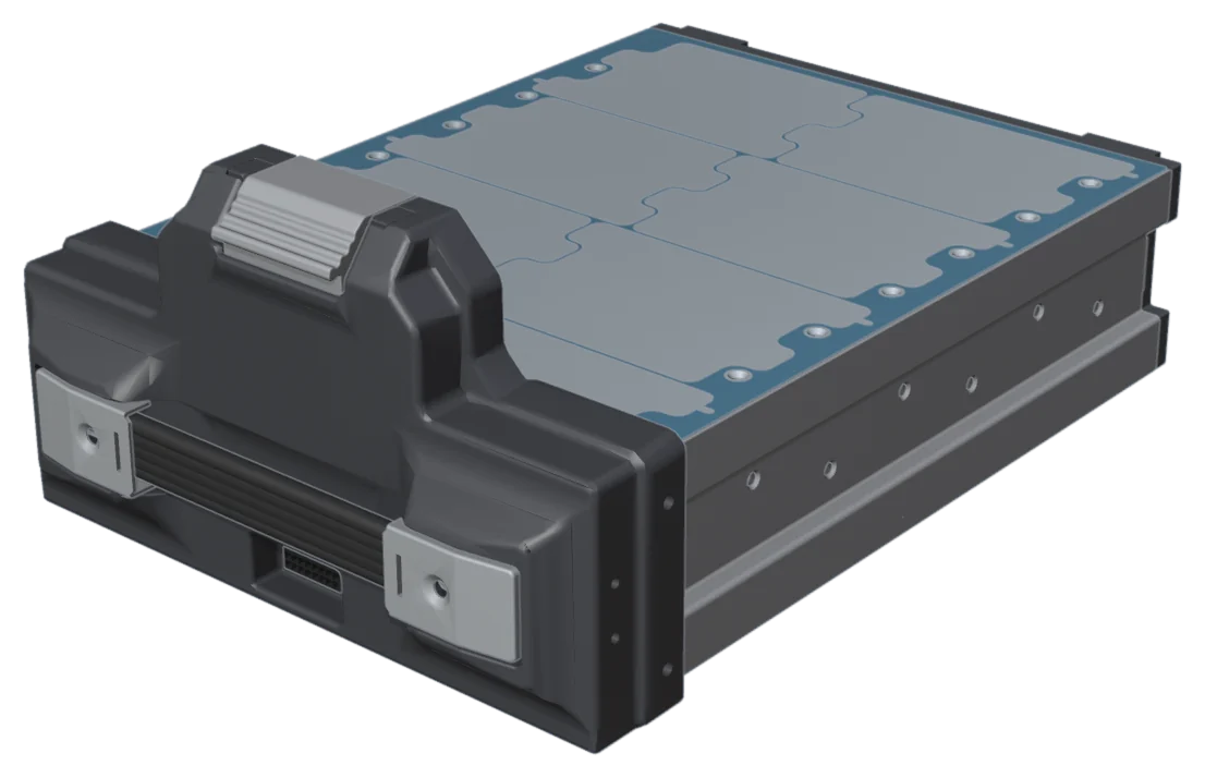Longshot battery pack, CAD model with printed top cover and carrying handle